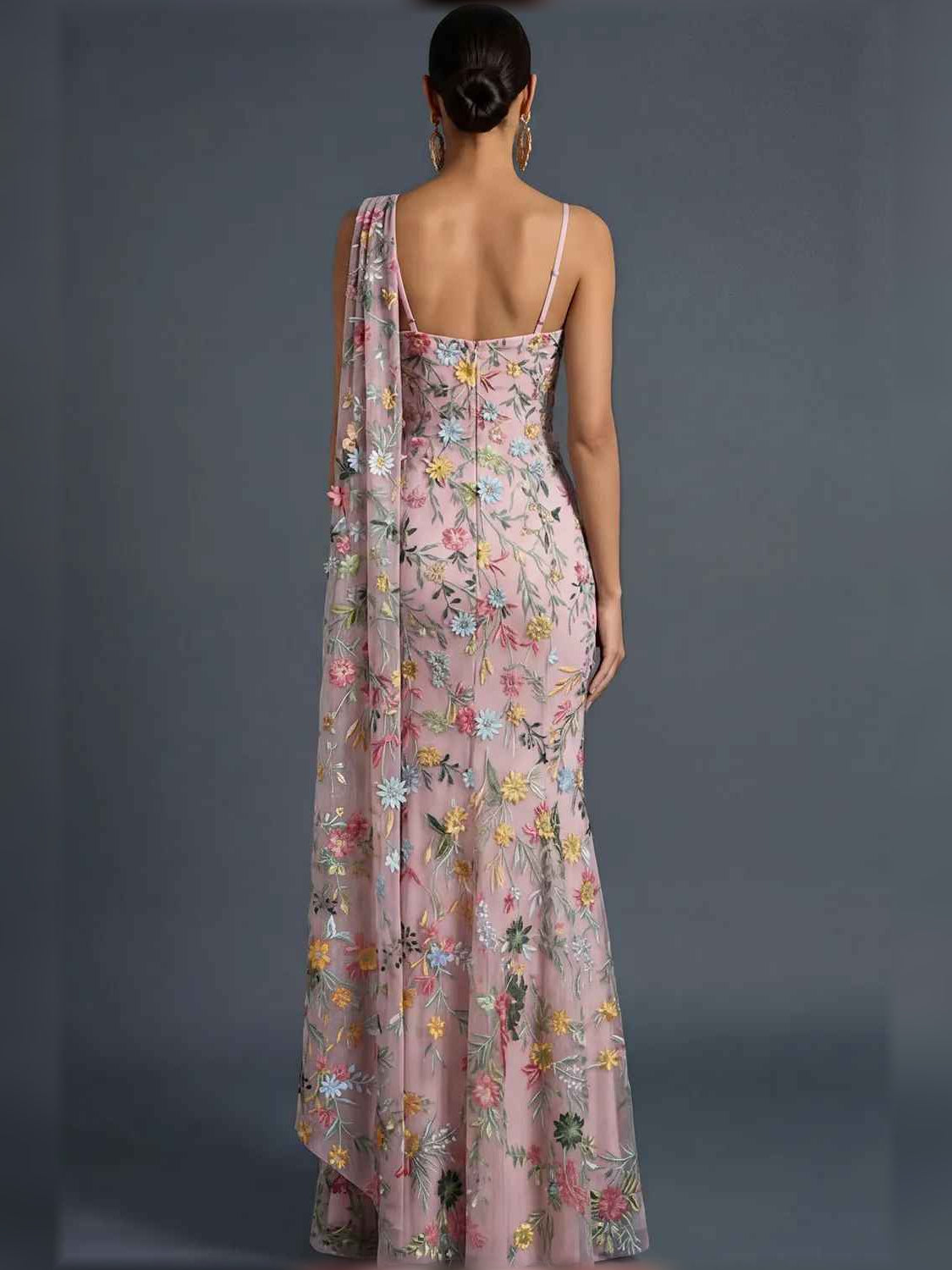 Mauve mermaid floor-length formal dress with embroidery, alternate view showing the overall silhouette