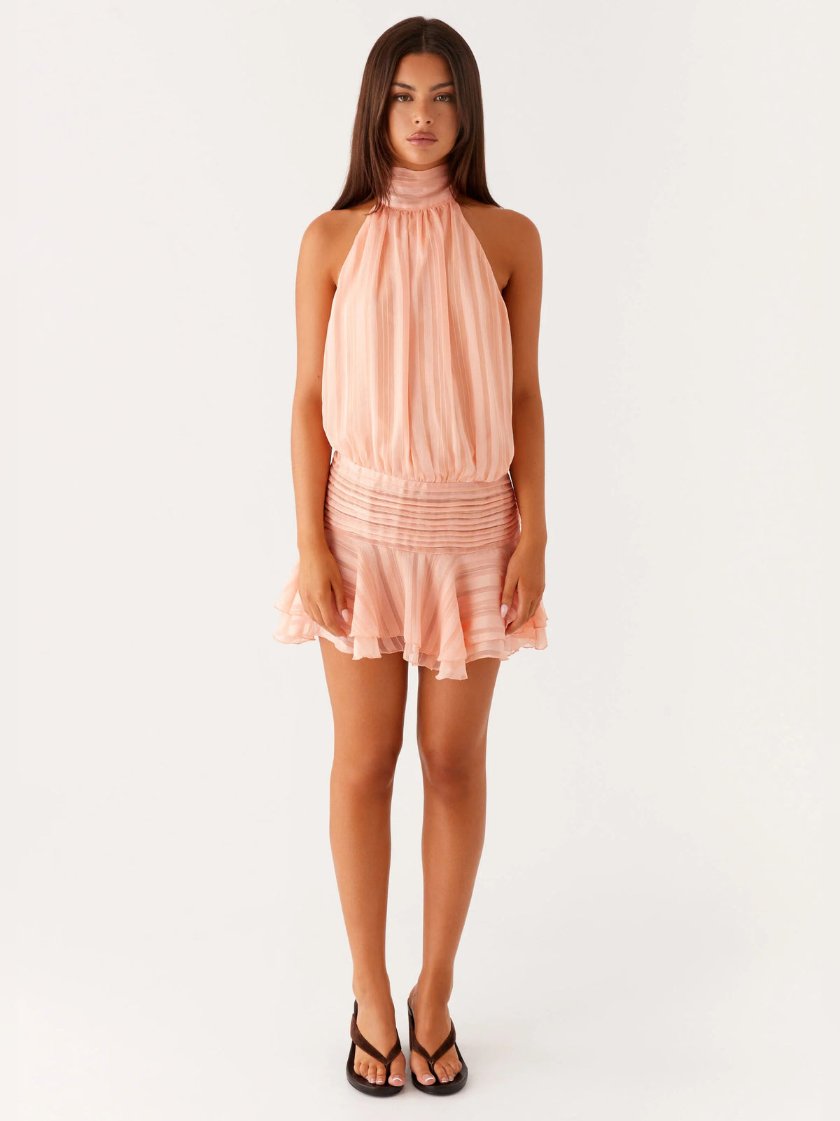 Orange mini homecoming dress, alternate view showing the bodice and skirt