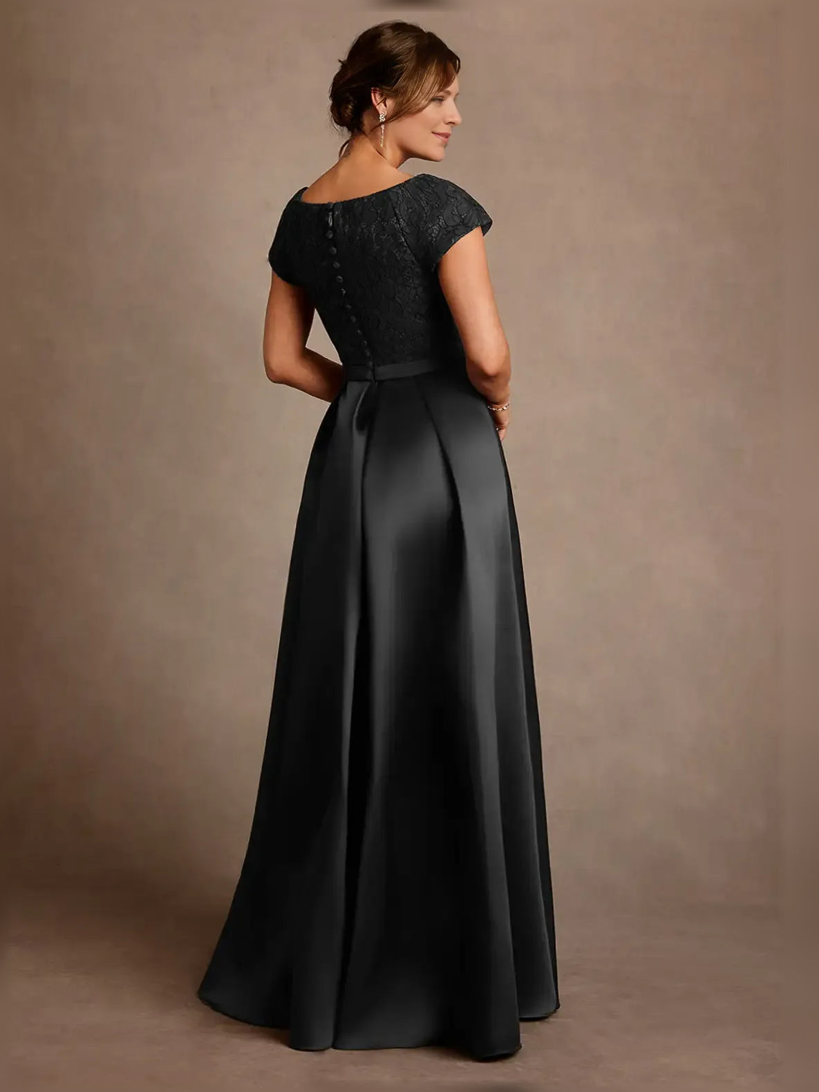 Navy Blue floor-length mother of the bride dress, alternate view showing the bodice and skirt from another angle