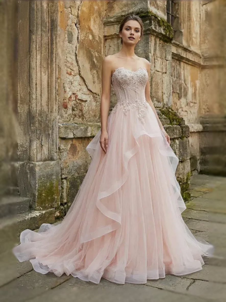 Sky Blue floor-length prom dress, alternate view showing the bodice and skirt from another angle