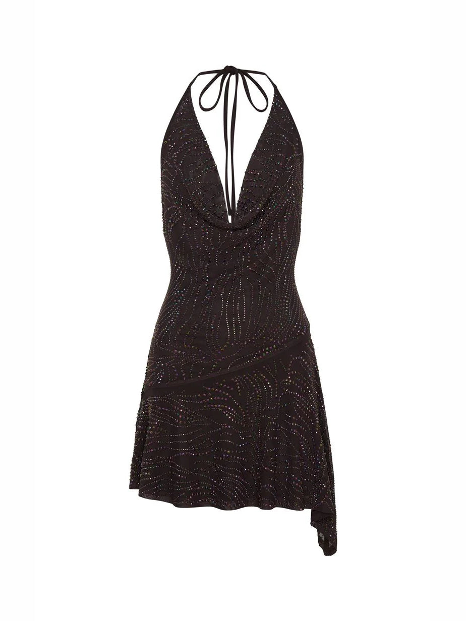 Chocolate mini homecoming dress, alternate view showing the bodice and skirt from another angle