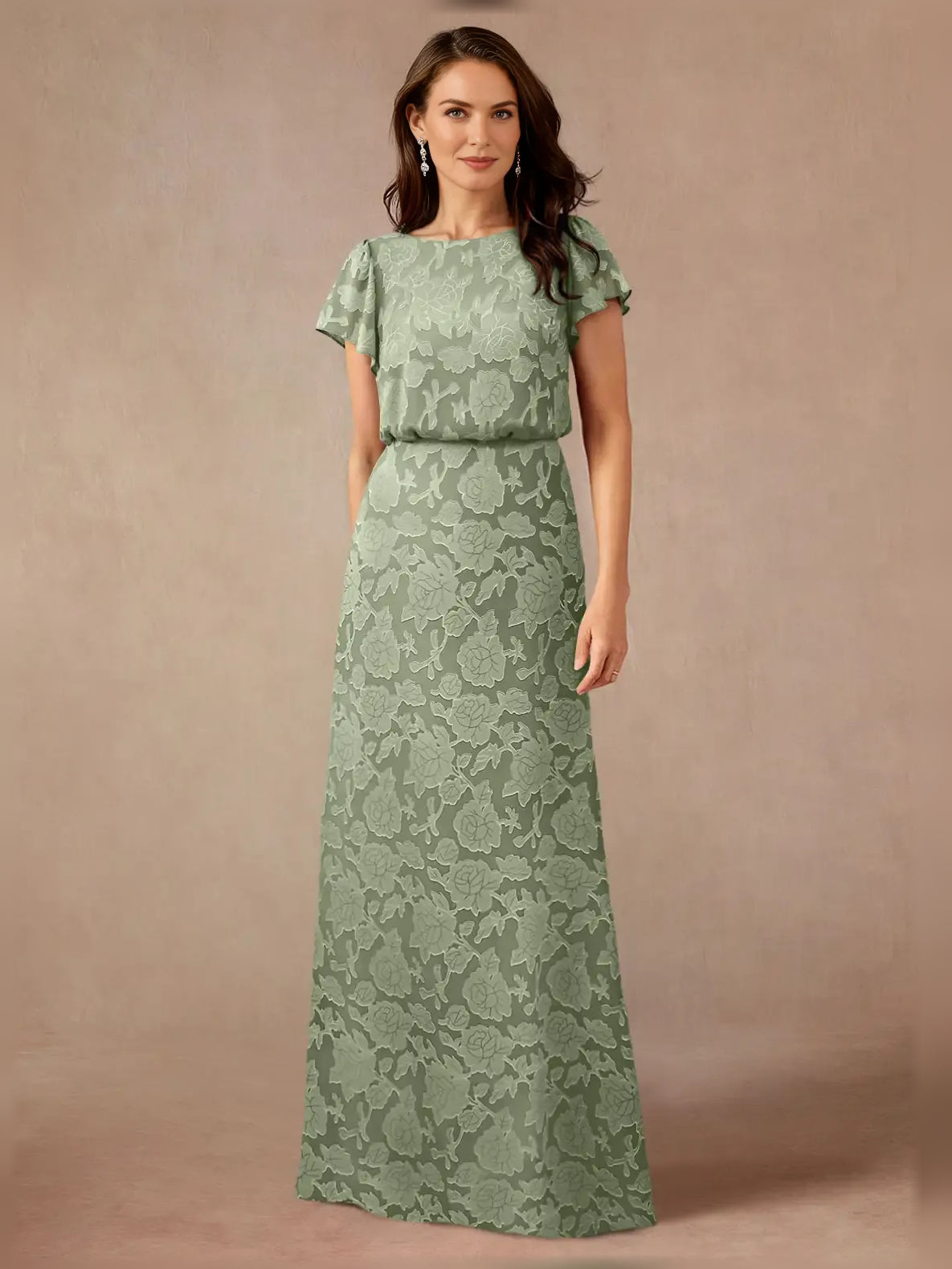 Dusty Sage maxi mother of the bride dress, alternate view showing the bodice and skirt