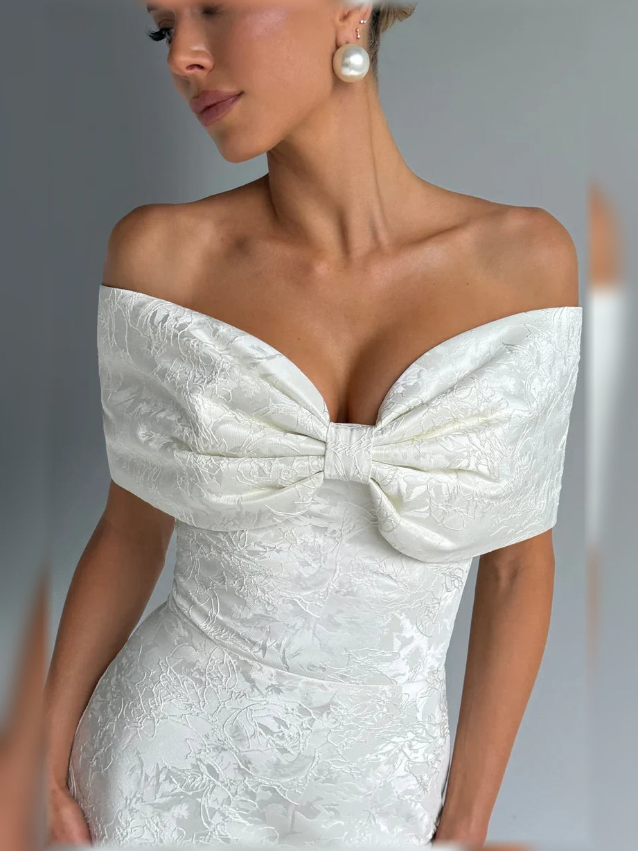 Peach mermaid floor-length formal dress with draping, alternate view showing the overall silhouette
