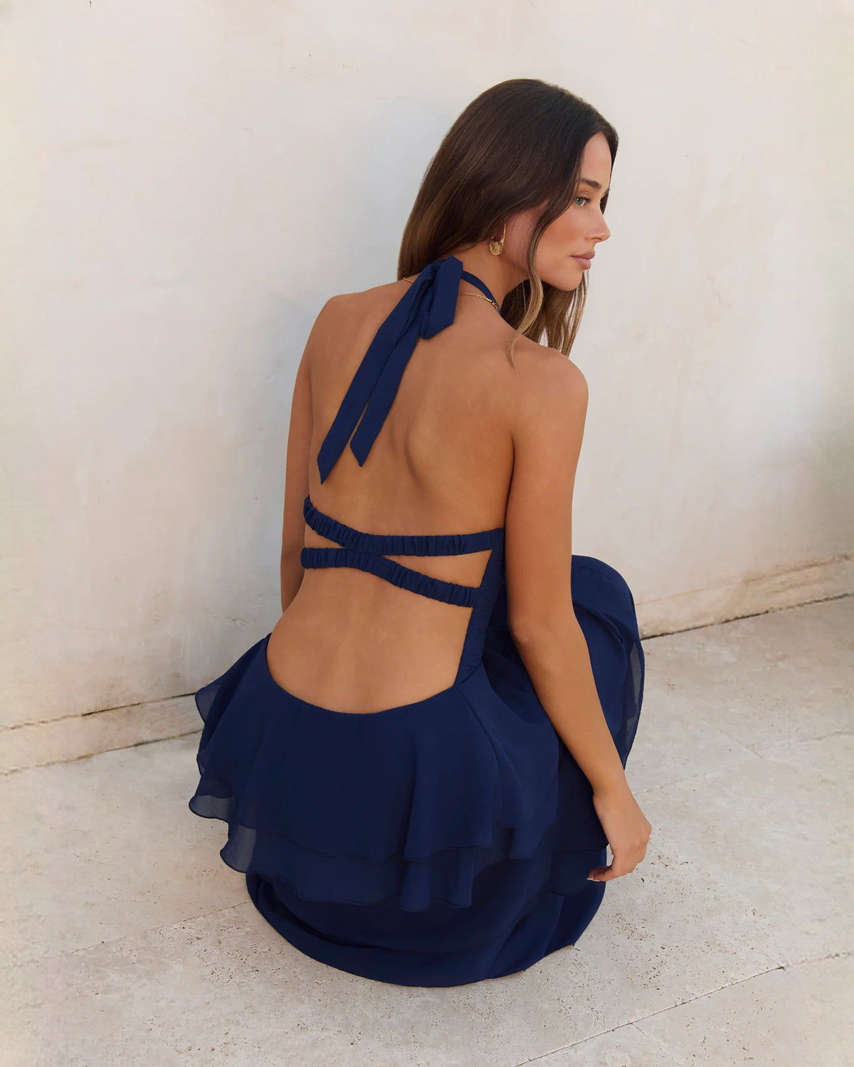 halter neck chiffon a-line maxi bridesmaid dress - image 8