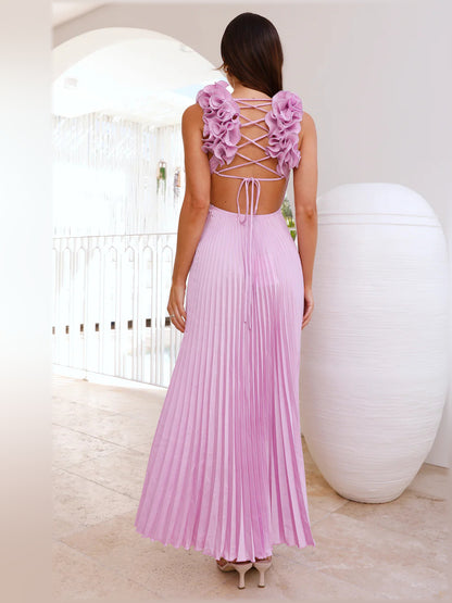 Lilac midi formal dress, alternate view showing the overall silhouette