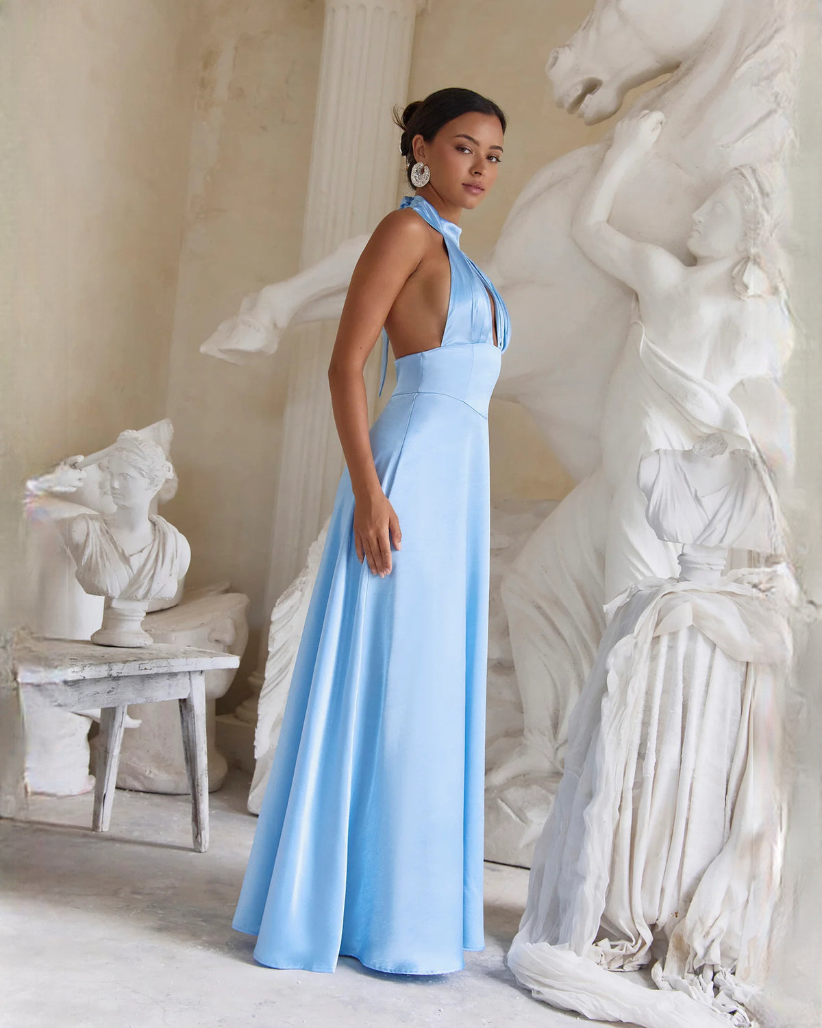 halter neck satin a-line maxi bridesmaid dress - image 8