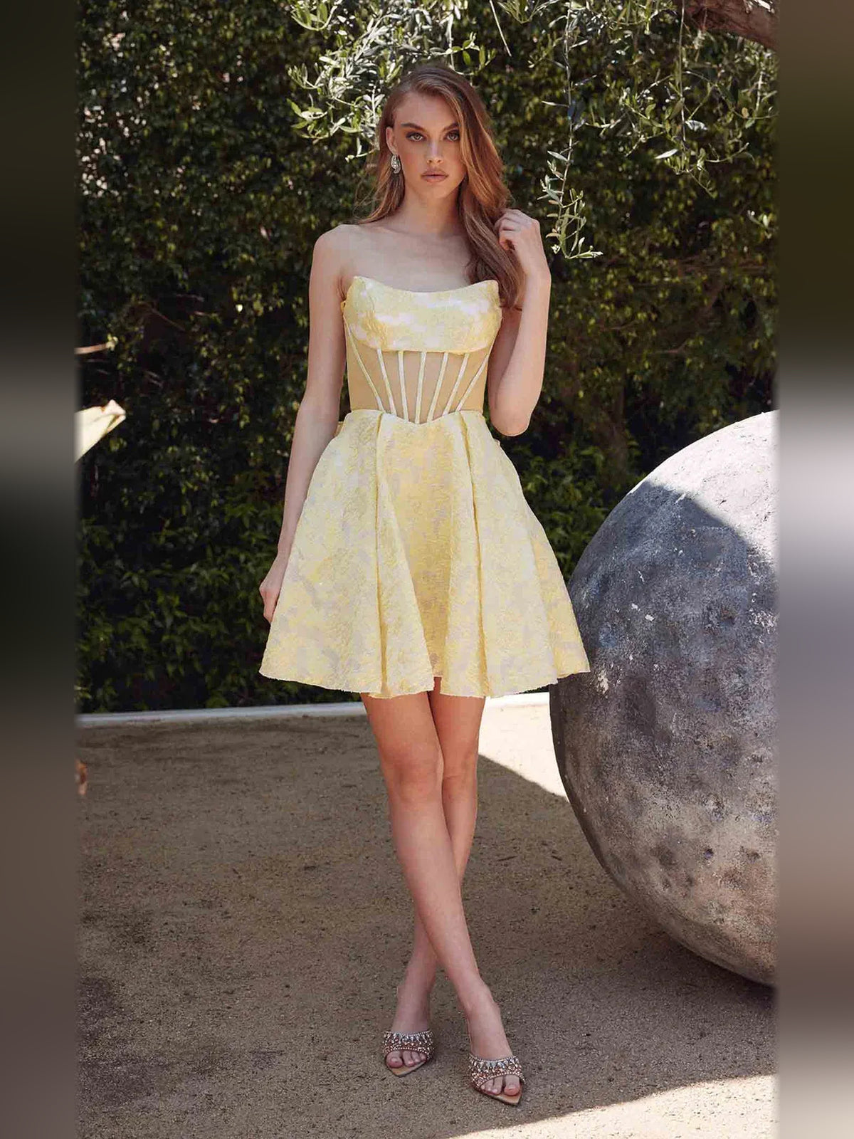 Pink short homecoming dress, alternate view showing the bodice and skirt