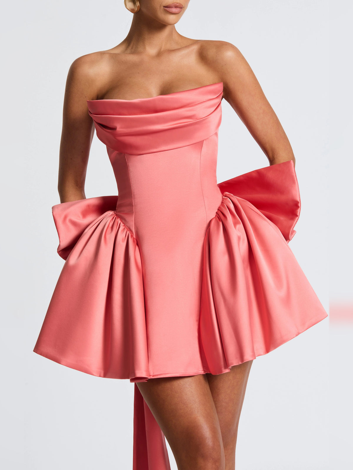 Pink mini homecoming dress, alternate view showing the bodice and skirt from another angle