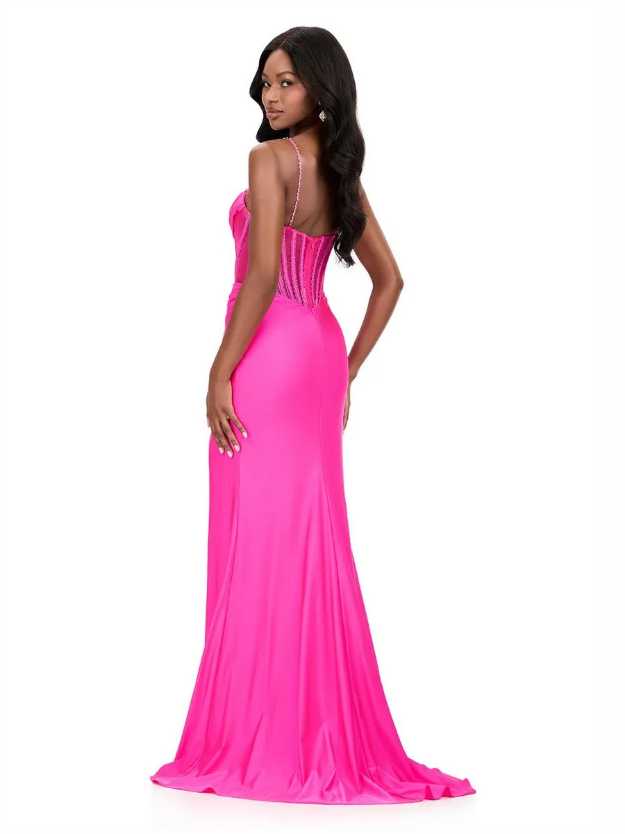 Dusty Sage mermaid floor-length formal dress with corset-style bodice, alternate view showing the overall silhouette