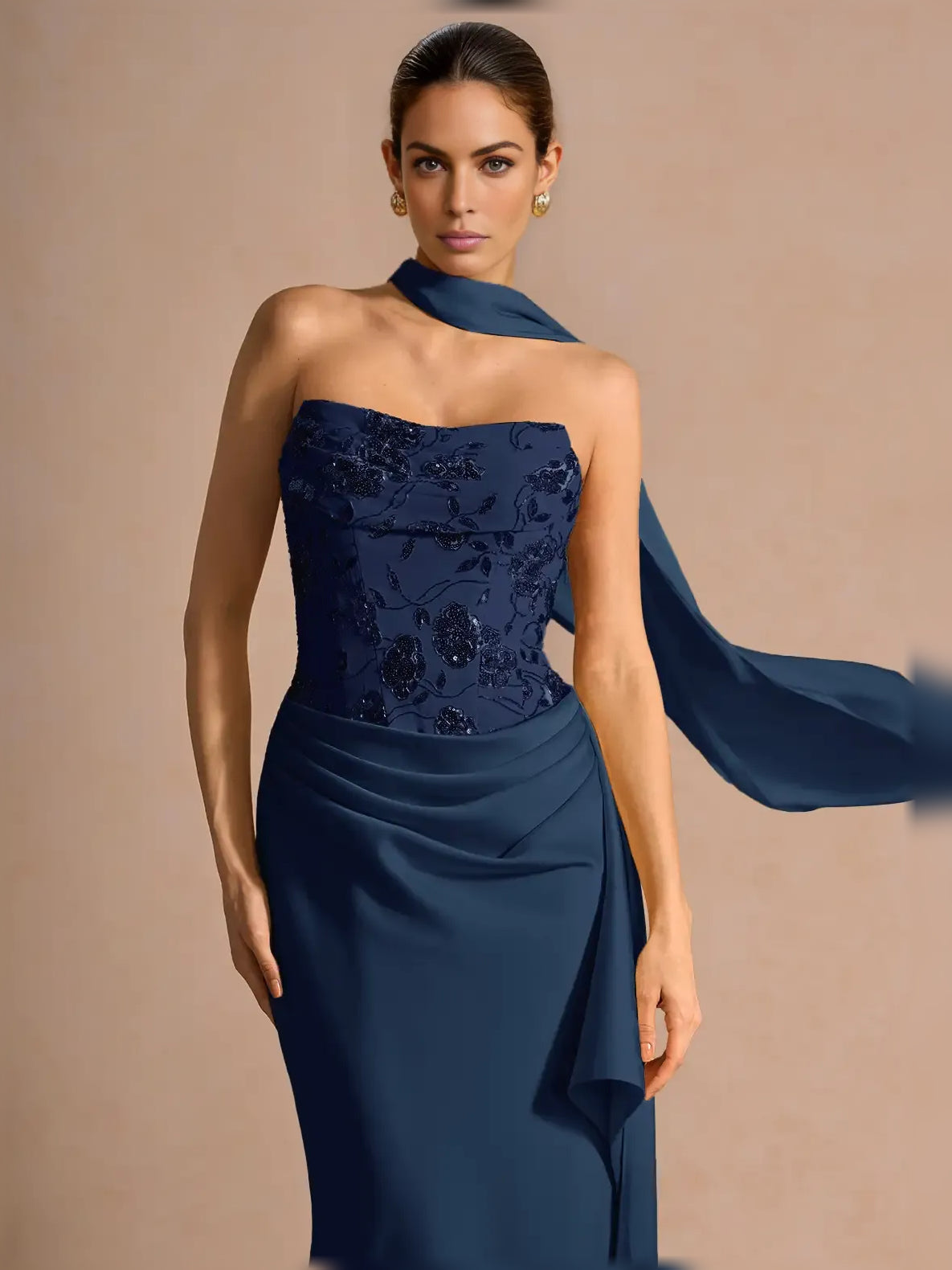 Lilac mermaid floor-length formal dress with beading, alternate view showing the overall silhouette