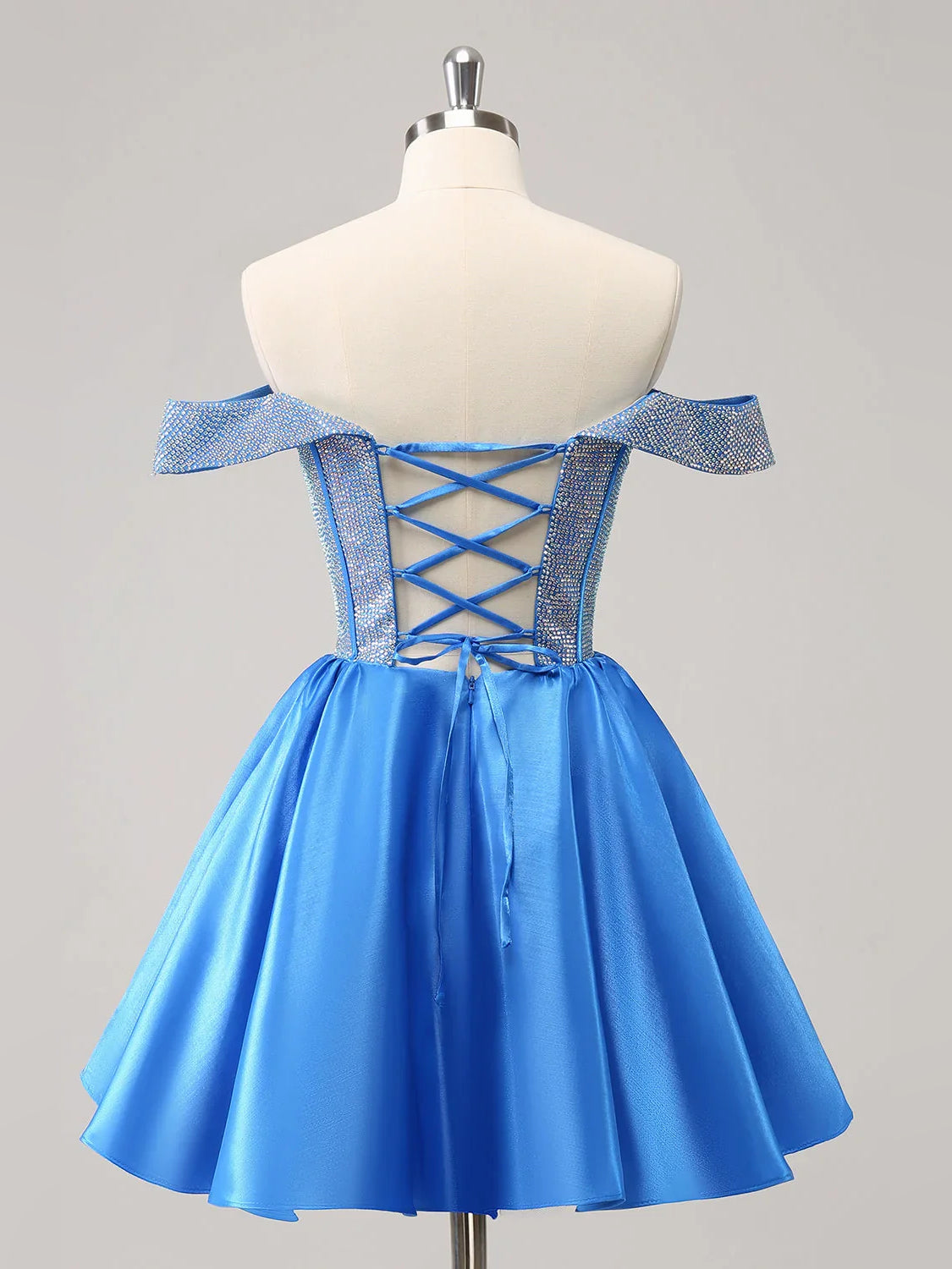 Ocean Blue mini homecoming dress, alternate view showing the bodice and skirt