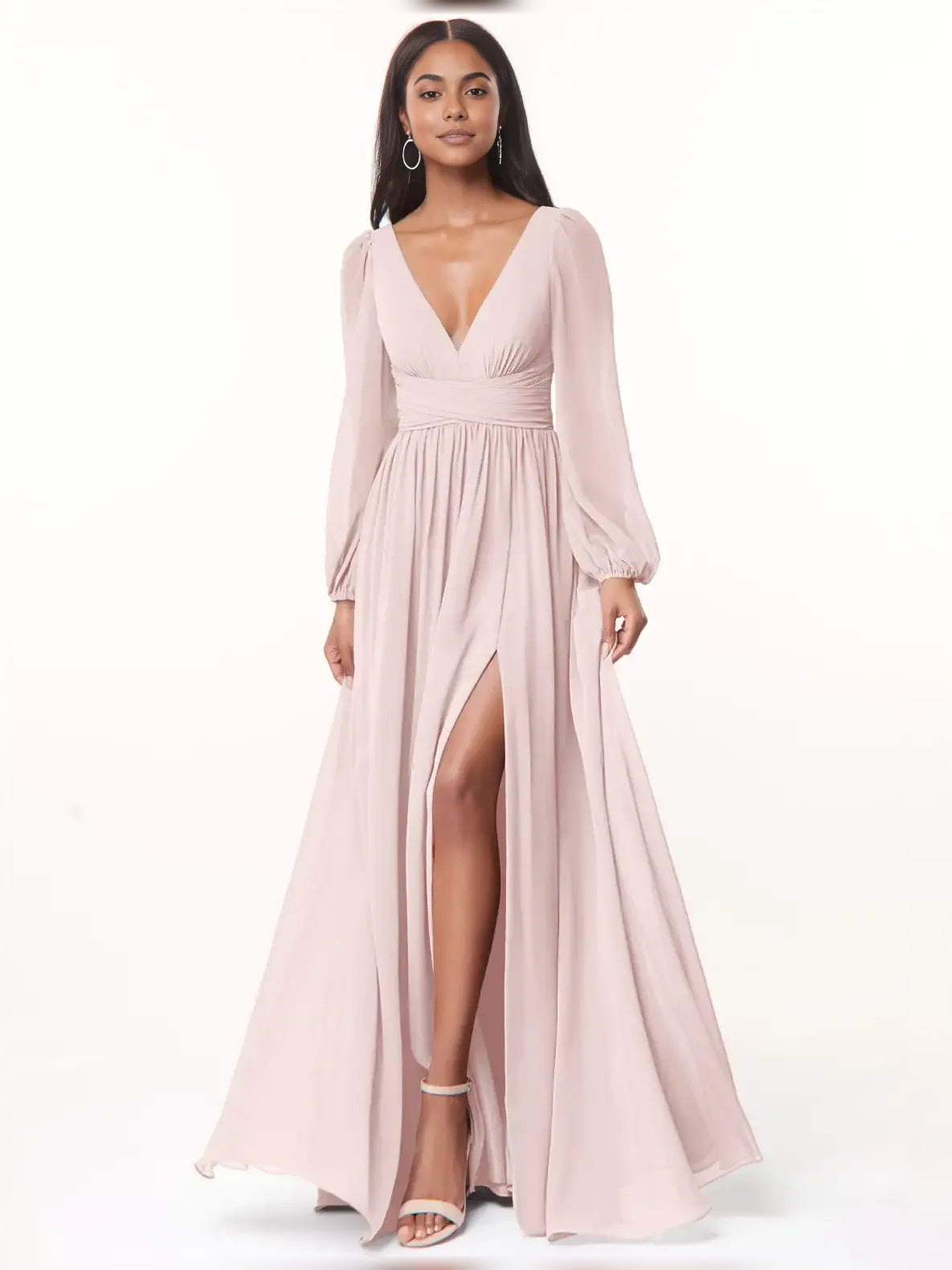 Blush Pink floor-length bridesmaid dress, alternate view showing the bodice and skirt