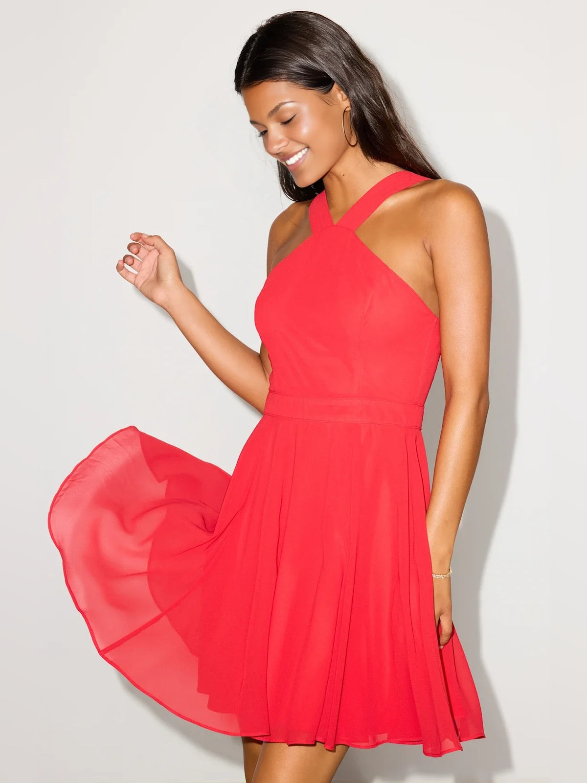 Ivory white mini homecoming dress, alternate view showing the bodice and skirt