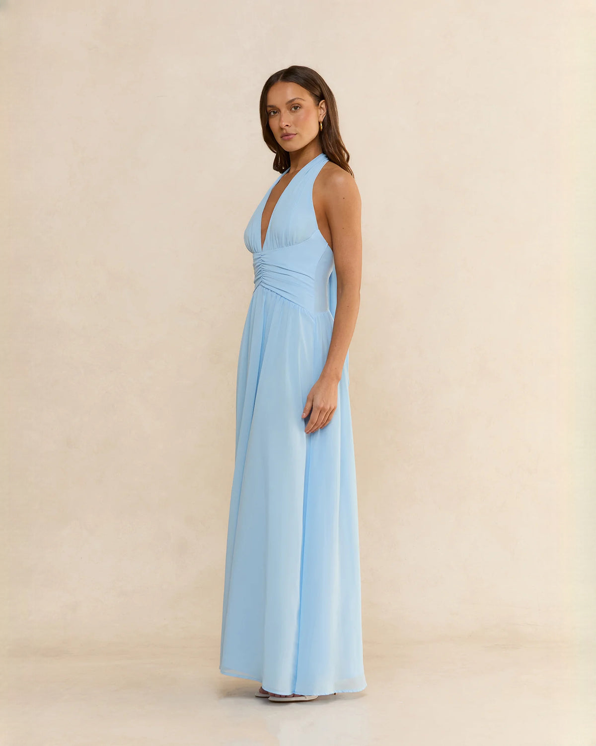halter neck chiffon a-line maxi bridesmaid dress - image 8