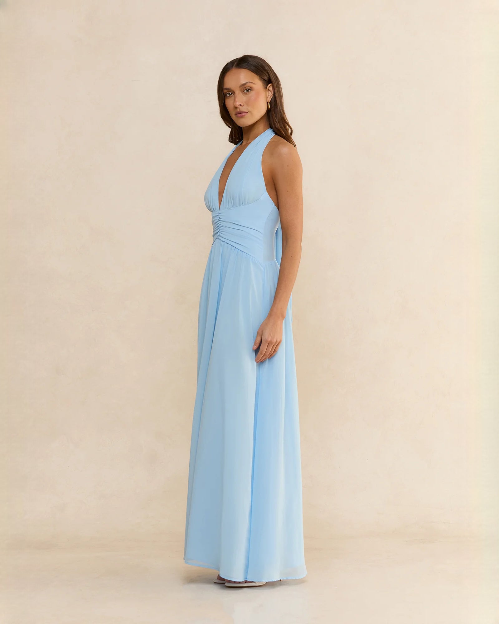 halter neck chiffon a-line maxi bridesmaid dress - image 8