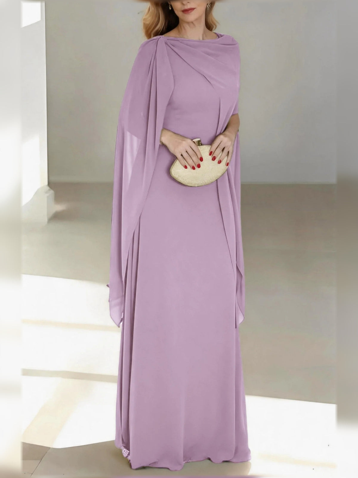 Mauve floor-length mother of the bride dress, alternate view showing the bodice and skirt