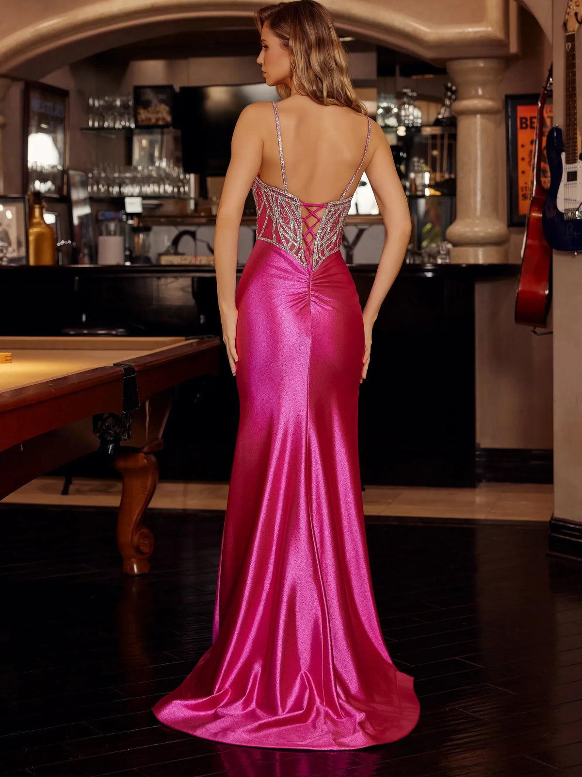 Emerald Green floor-length prom dress, alternate view showing the bodice and skirt from another angle