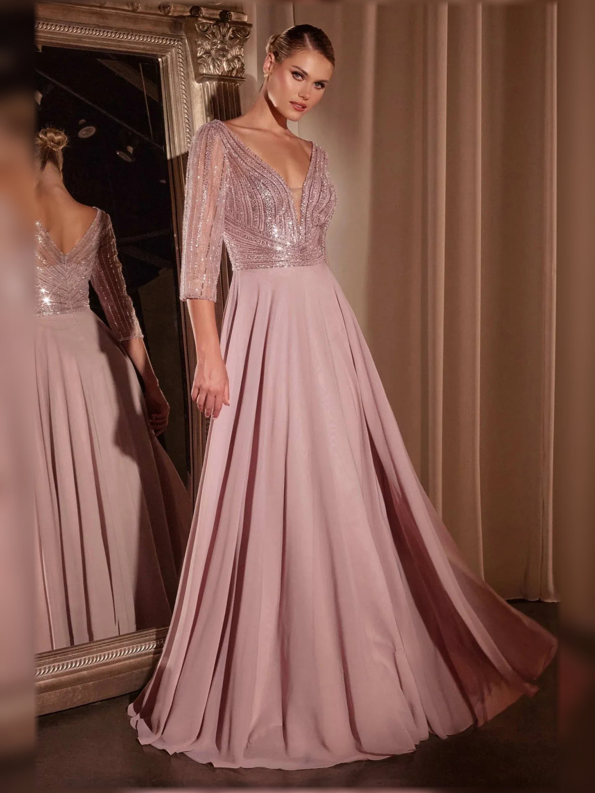 Rose Gold a-line floor-length formal dress with beading, alternate view