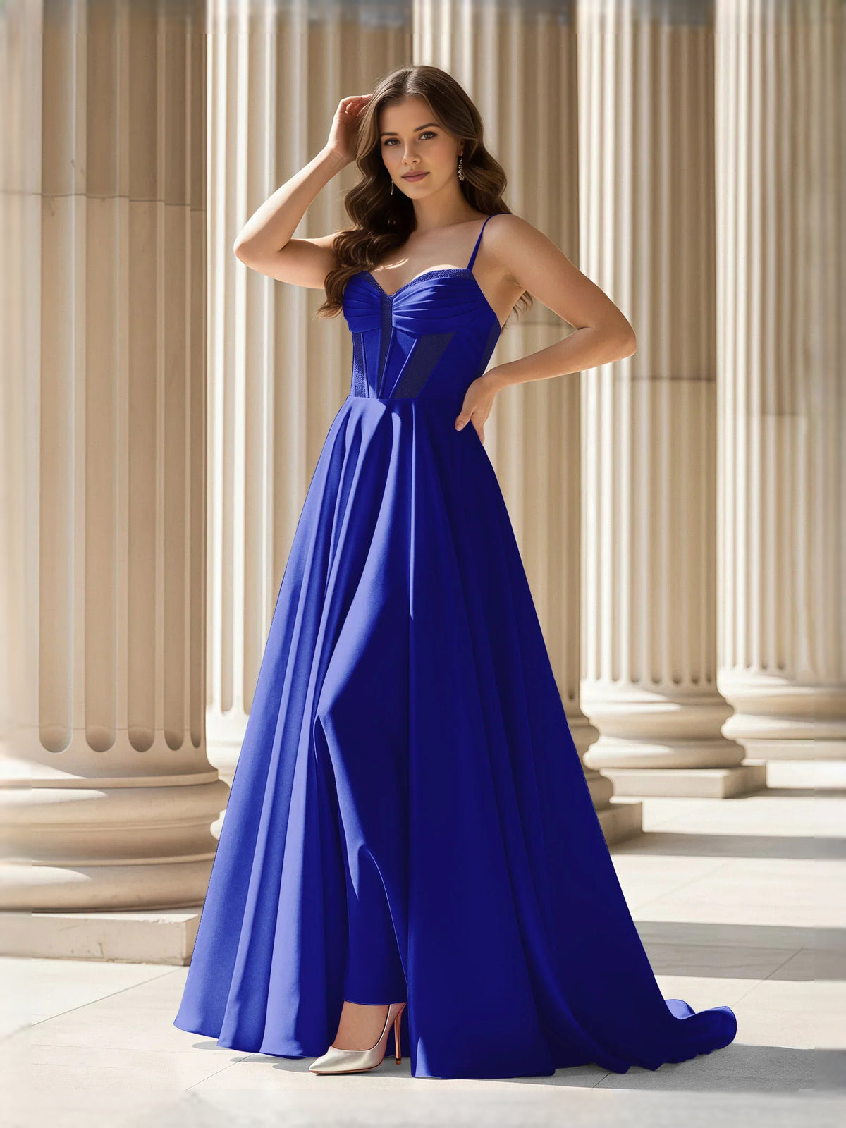 Royal Blue floor-length prom dress, alternate view showing the bodice and skirt