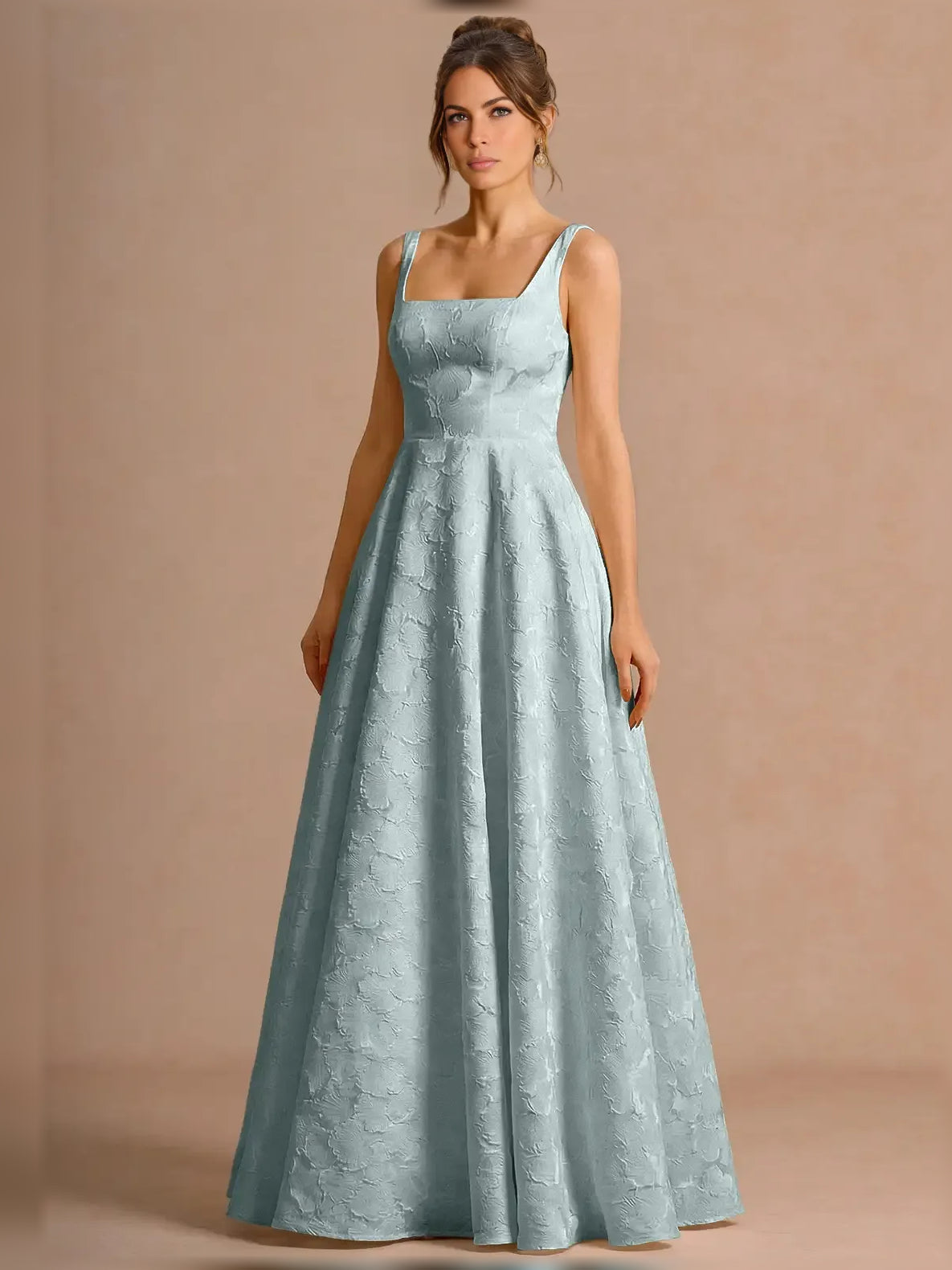 Powder Blue maxi mother of the bride dress, alternate view showing the bodice and skirt