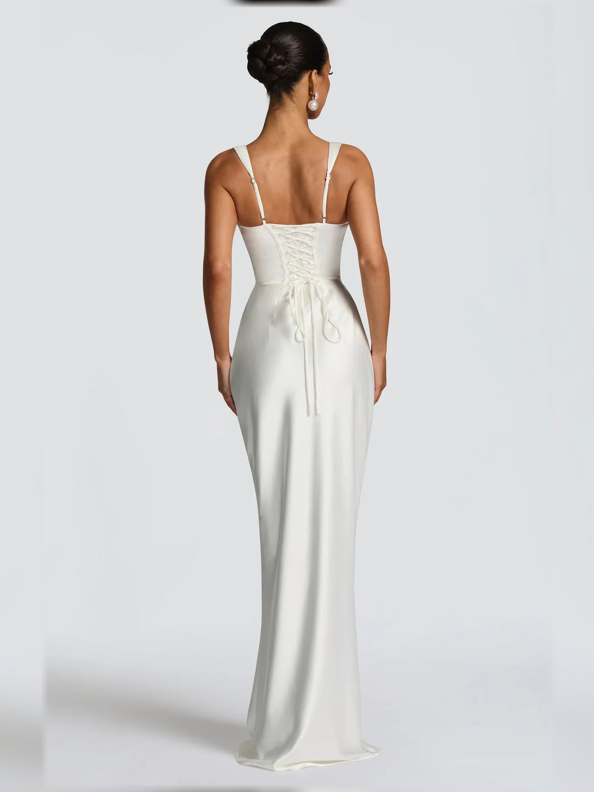 Burgundy mermaid floor-length formal dress with corset-style bodice, alternate view showing the overall silhouette