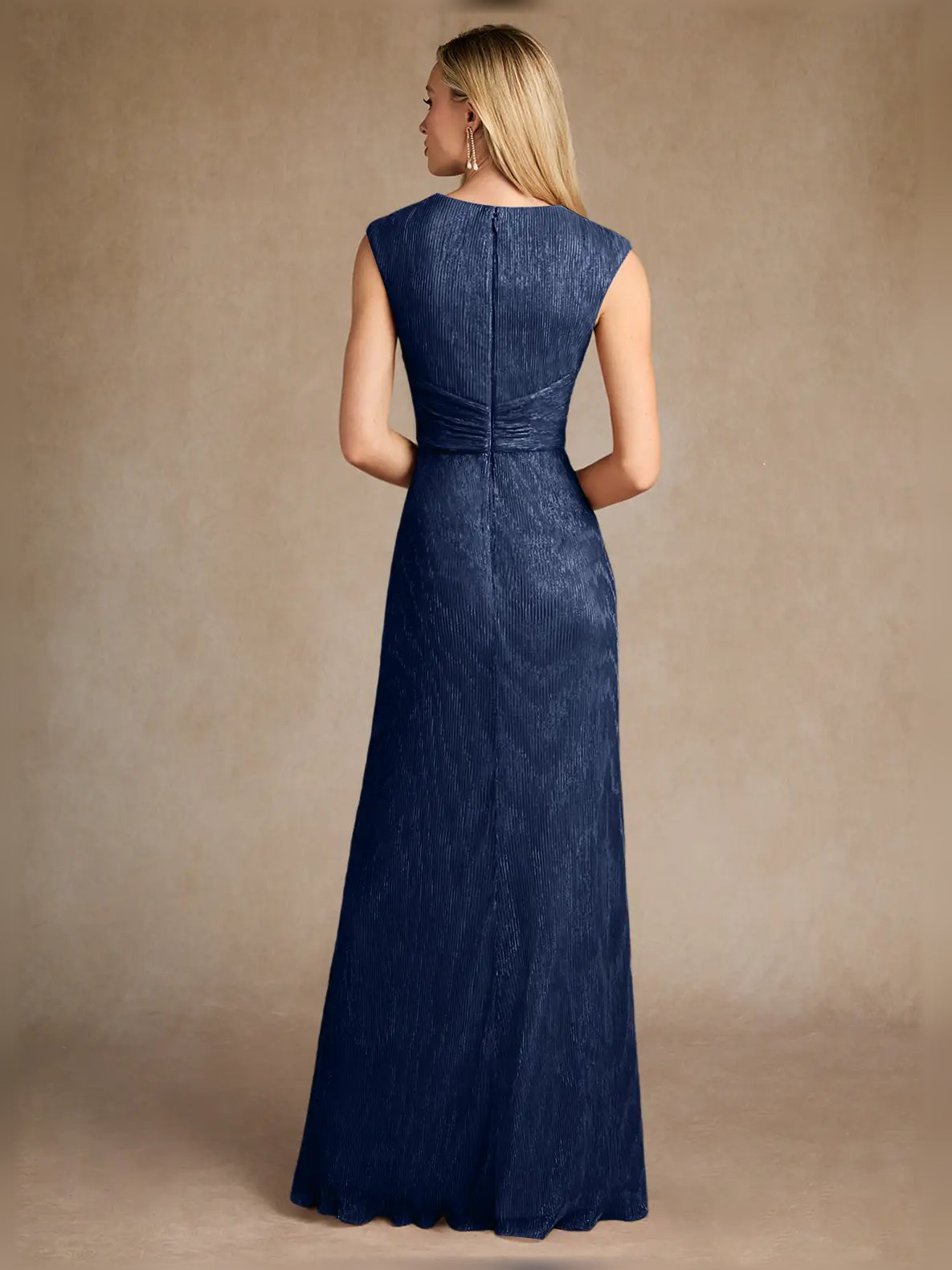 Dusty Rose maxi mother of the bride dress, alternate view showing the bodice and skirt from another angle