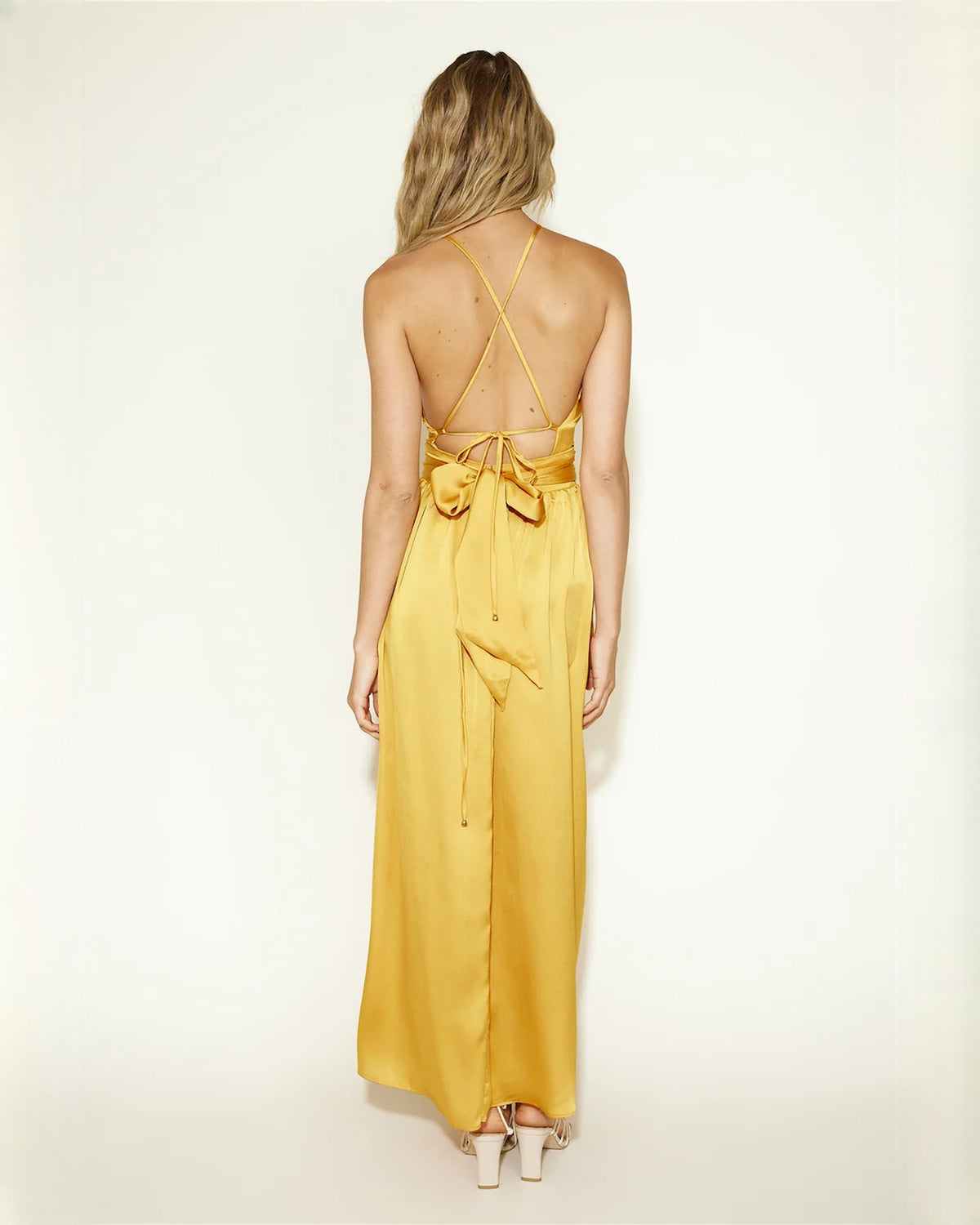 sleeveless satin a-line maxi bridesmaid dress - image 8