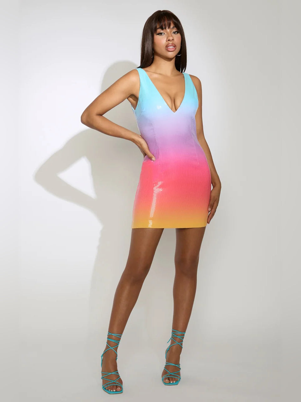 RAINBOW mini homecoming dress, alternate view showing the bodice and skirt from another angle