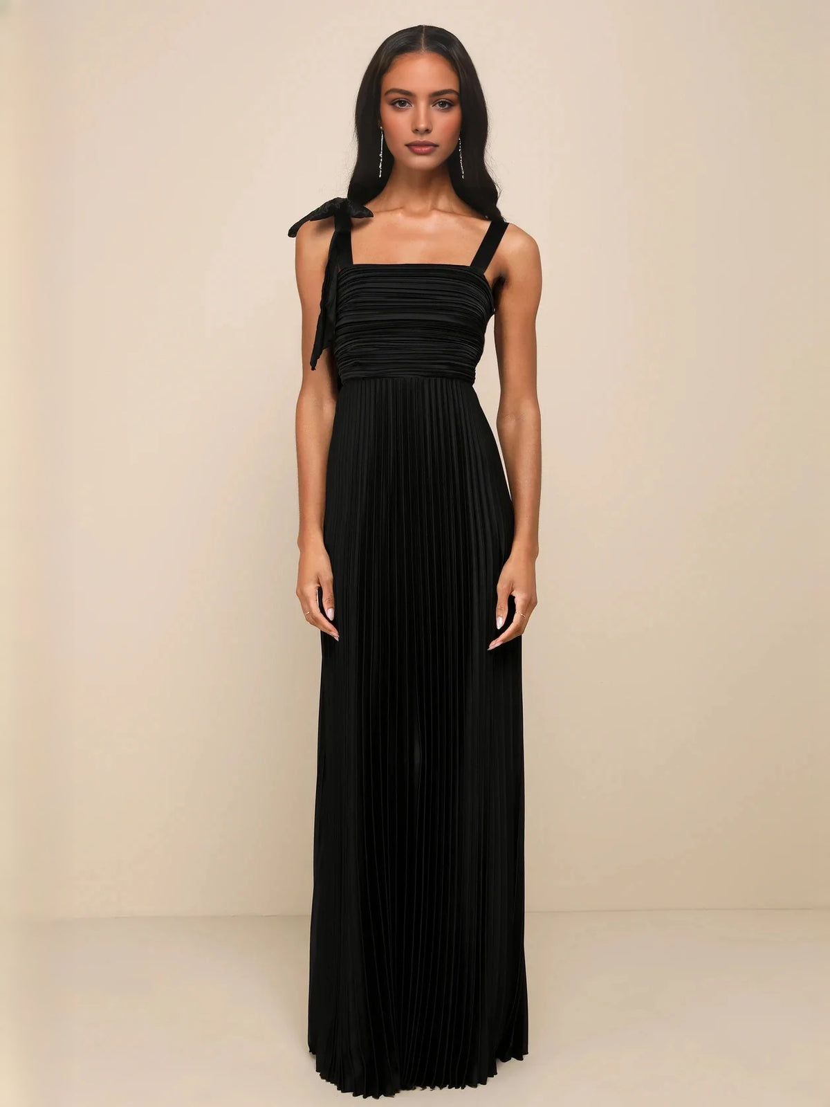 Black maxi bridesmaid dress, alternate view showing the bodice and skirt