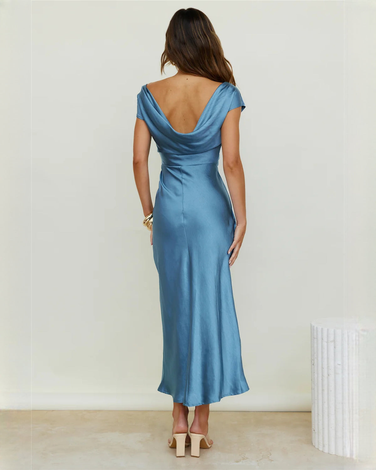 sleeveless satin a-line maxi bridesmaid dress - image 8