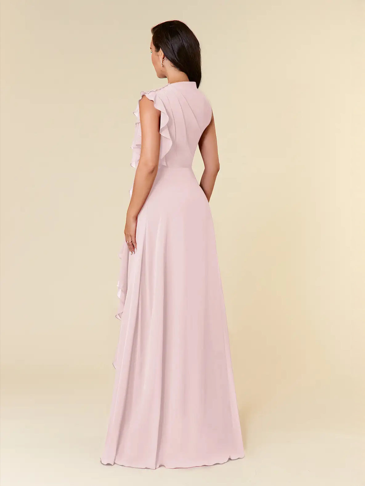 Peacock maxi bridesmaid dress, alternate view showing the bodice and skirt from another angle