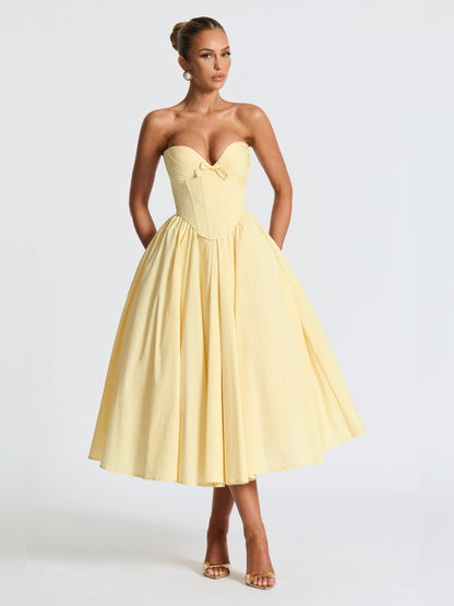 Lemon midi formal dress, alternate view showing the overall silhouette
