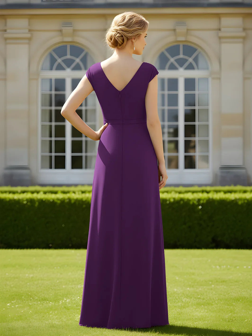 Steel Blue floor-length mother of the bride dress, alternate view showing the bodice and skirt from another angle