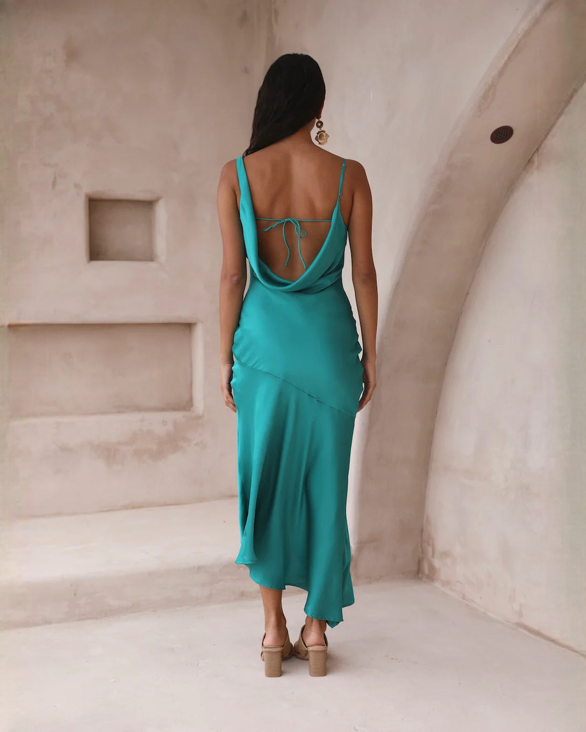 sleeveless satin a-line midi bridesmaid dress - image 8