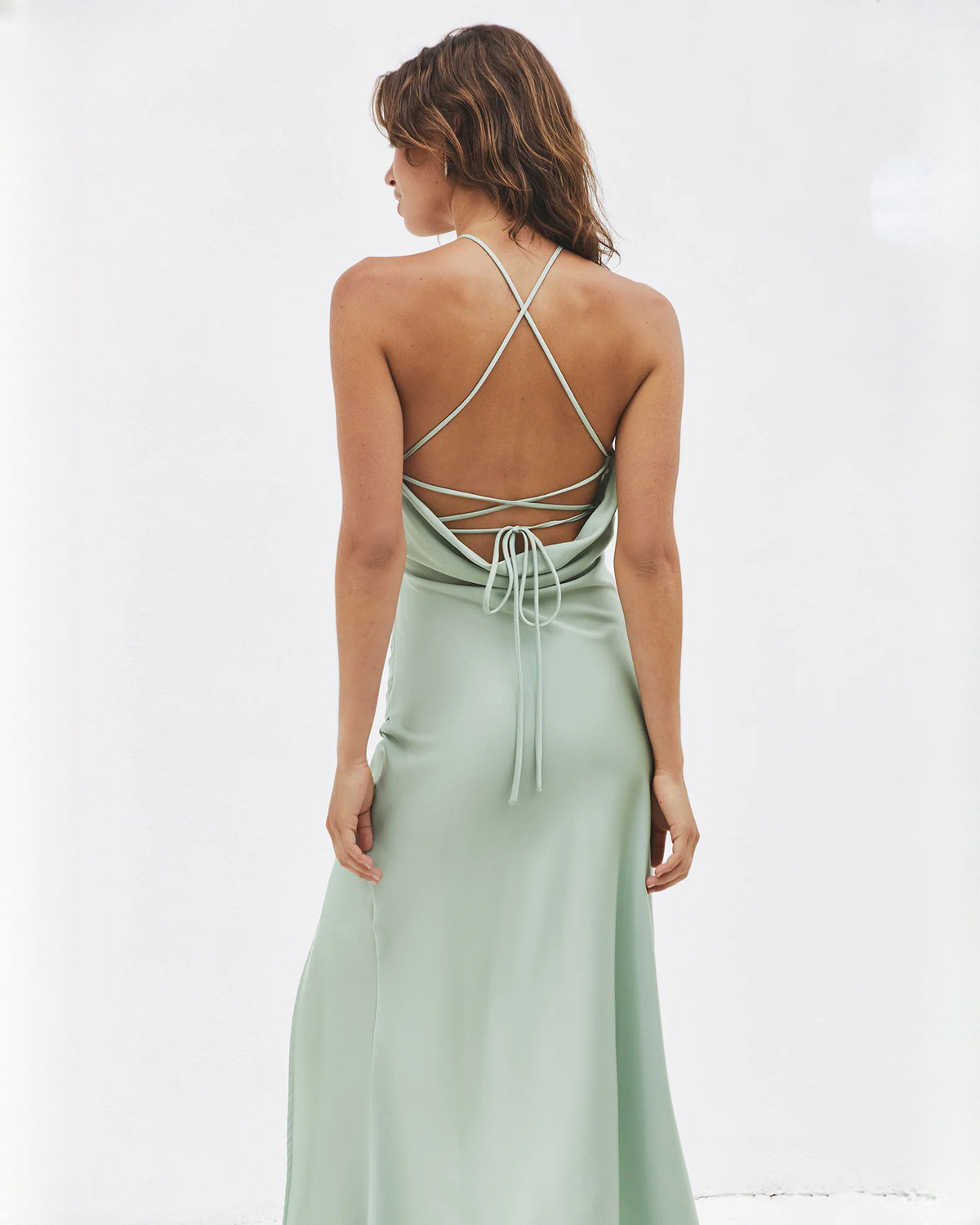 sleeveless satin a-line midi bridesmaid dress - image 8
