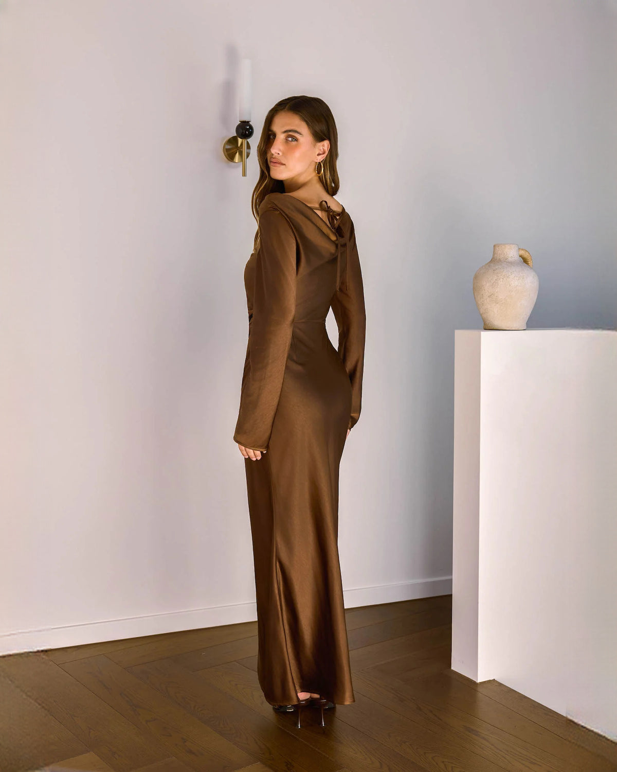 sleeveless satin a-line maxi bridesmaid dress - image 8