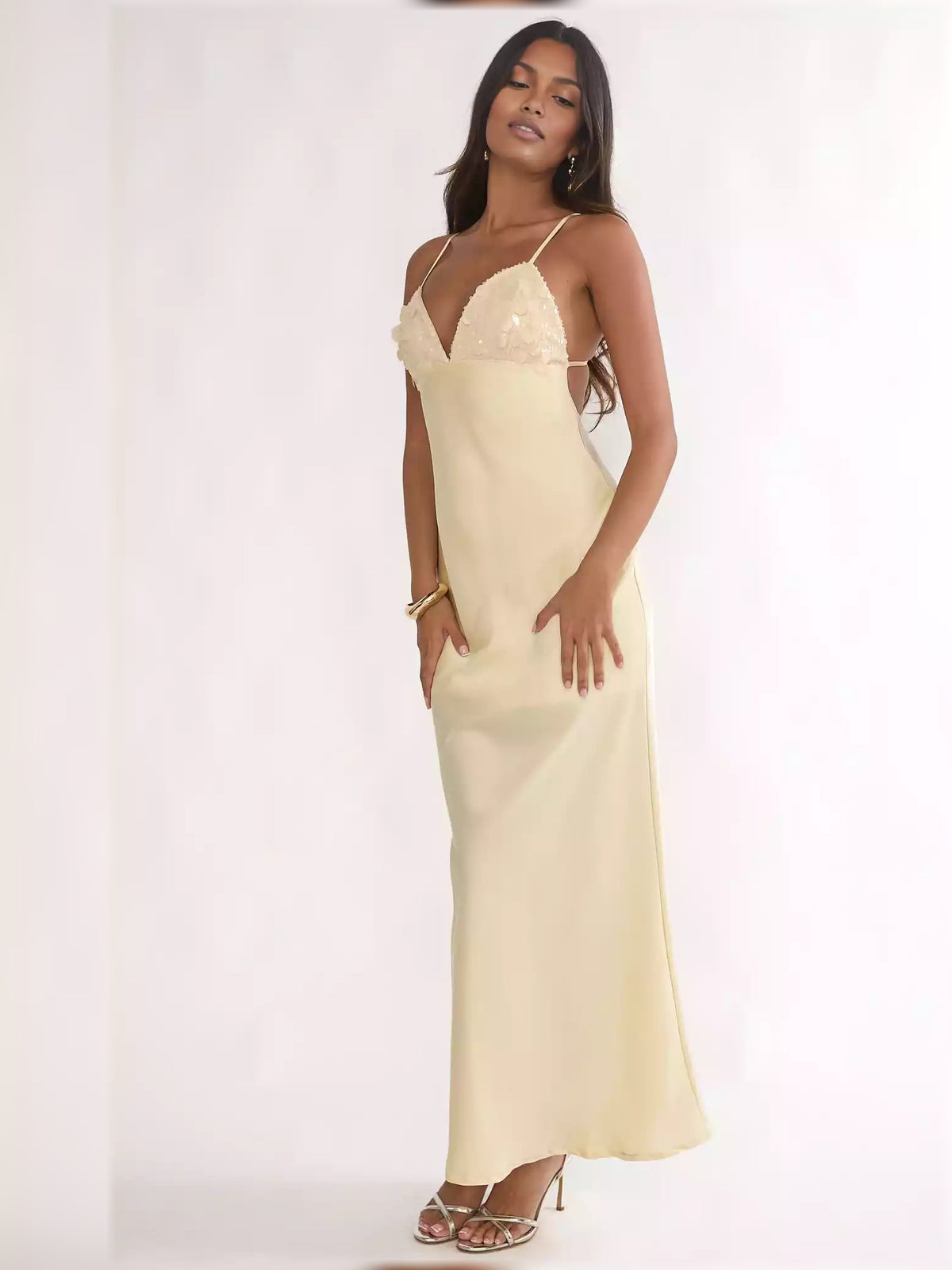 Light Blue sheath floor-length formal dress with sequins, alternate view showing the overall silhouette
