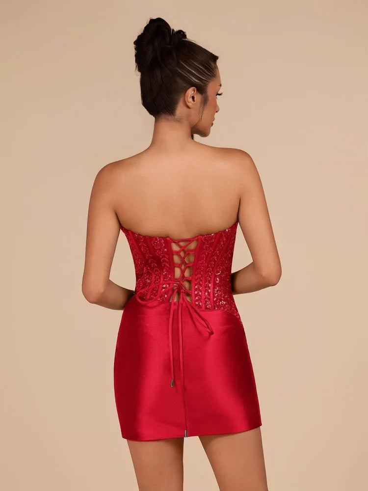 Navy Blue mini homecoming dress, alternate view showing the bodice and skirt