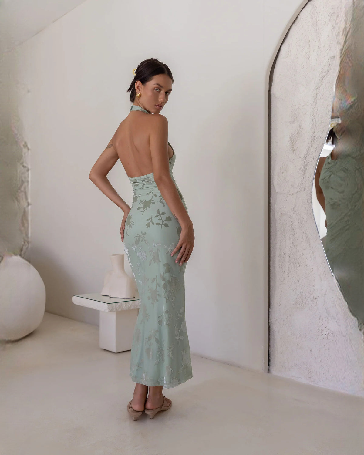 sleeveless mesh a-line maxi bridesmaid dress - image 8