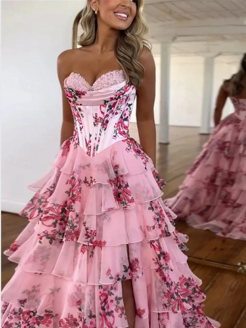 Blue floor-length prom dress, alternate view showing the bodice and skirt from another angle