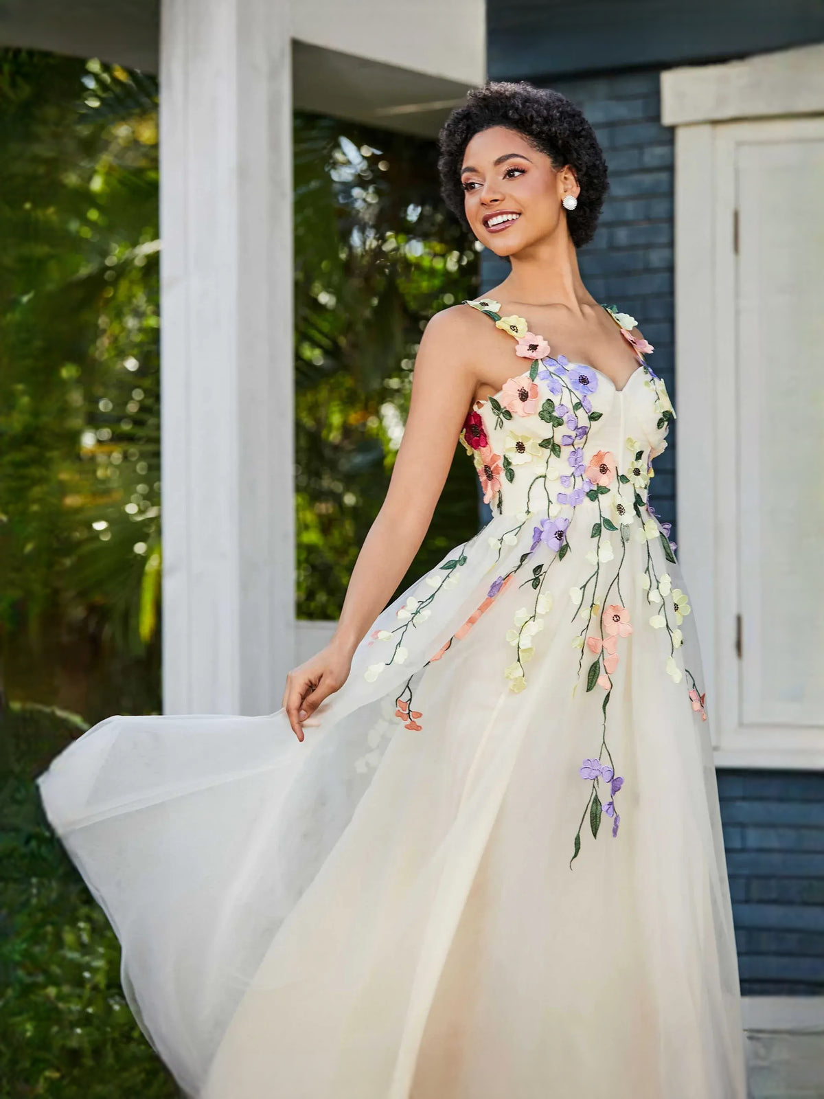 Lilac floor-length prom dress, alternate view showing the bodice and skirt from another angle