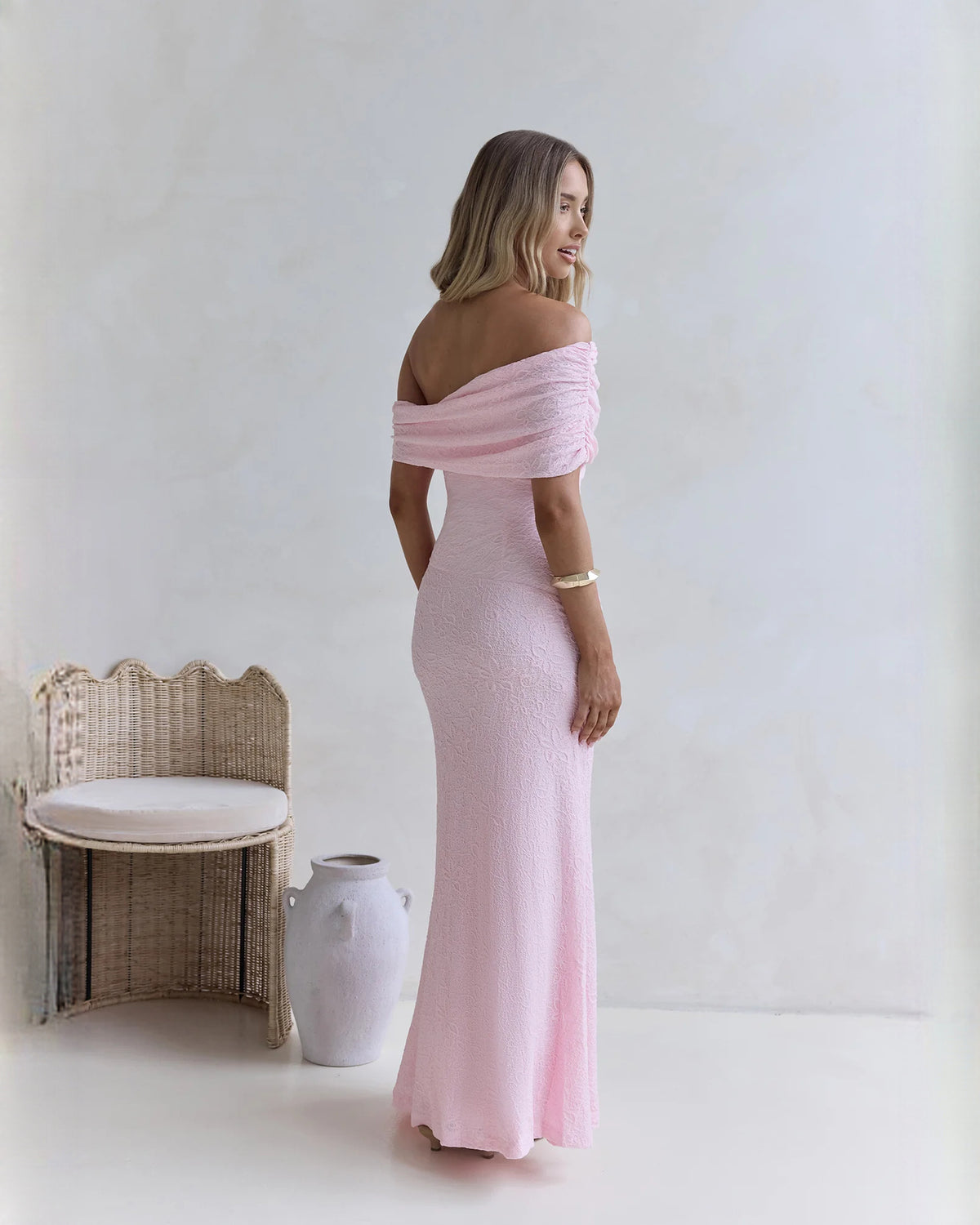 off-shoulder structured satin a-line maxi bridesmaid dress - image 8