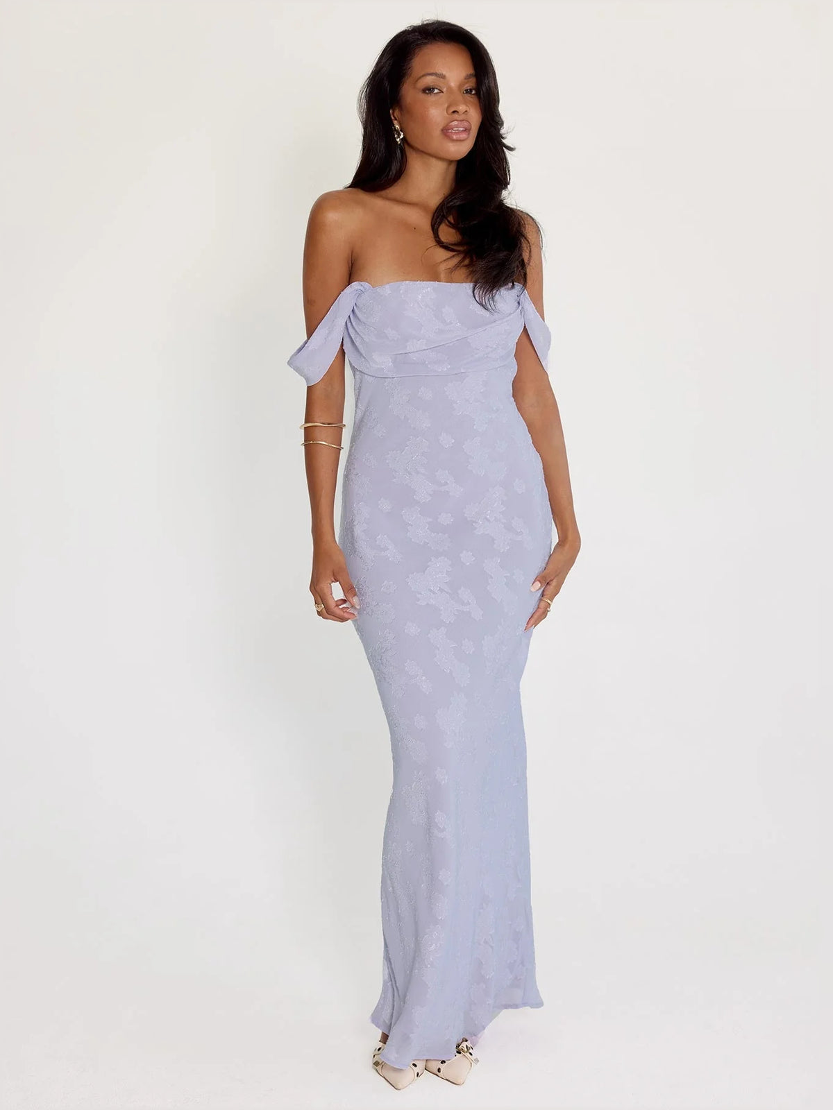 Lilac maxi prom dress, alternate view showing the bodice and skirt