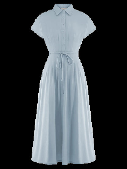 Cornflower Blue midi formal dress, alternate view showing the overall silhouette