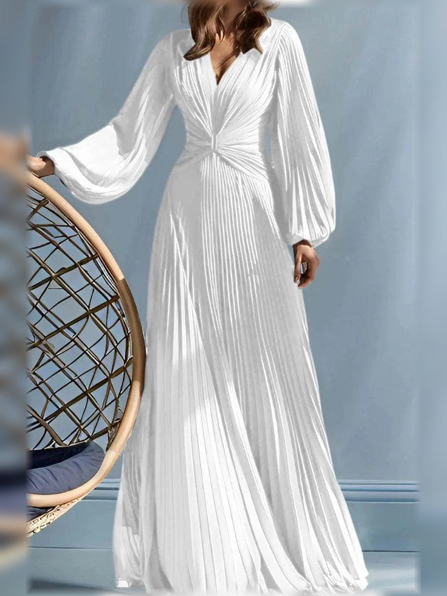 White floor-length mother of the bride dress, alternate view showing the bodice and skirt