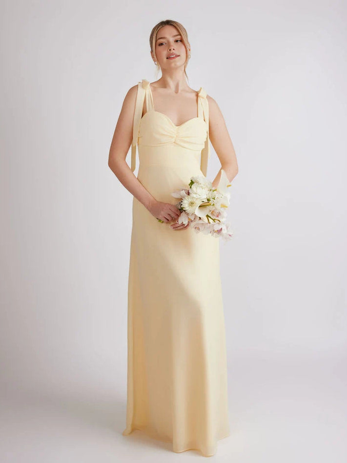 Lemon maxi bridesmaid dress, alternate view showing the bodice and skirt
