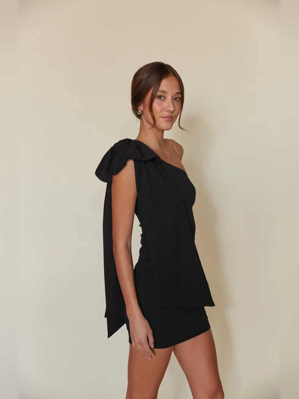 Orange mini homecoming dress, alternate view showing the bodice and skirt from another angle