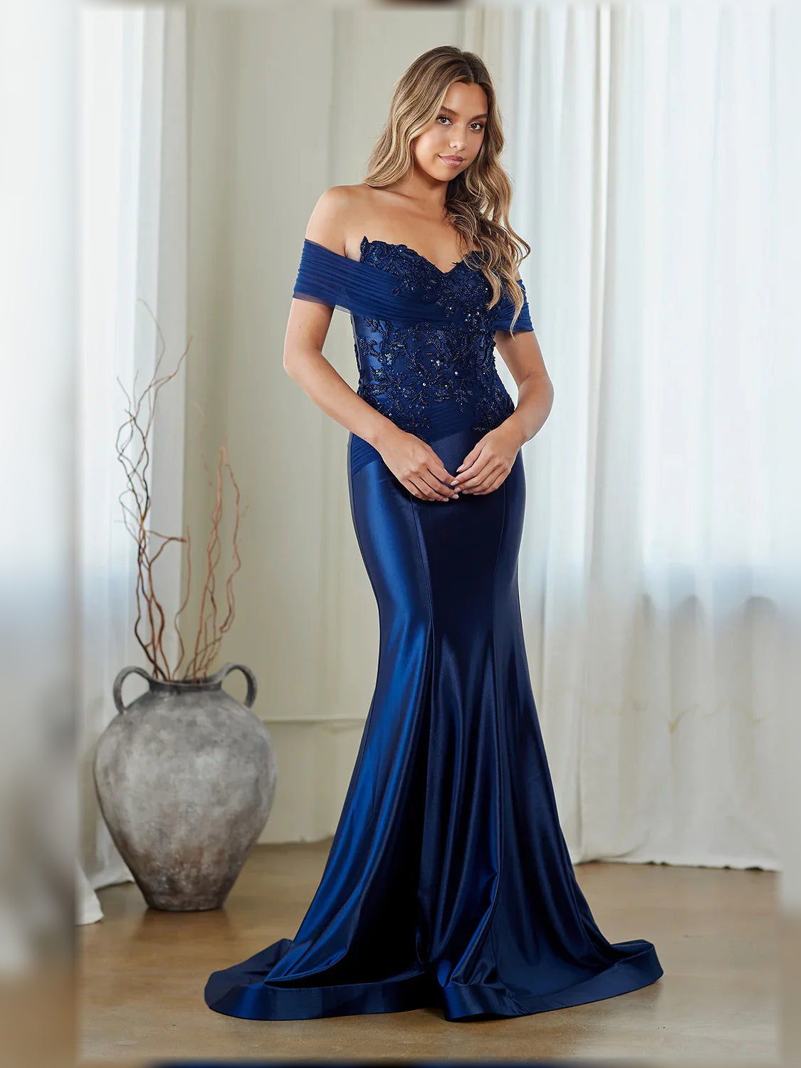 Wisteria mermaid floor-length formal dress with beading, alternate view showing the overall silhouette
