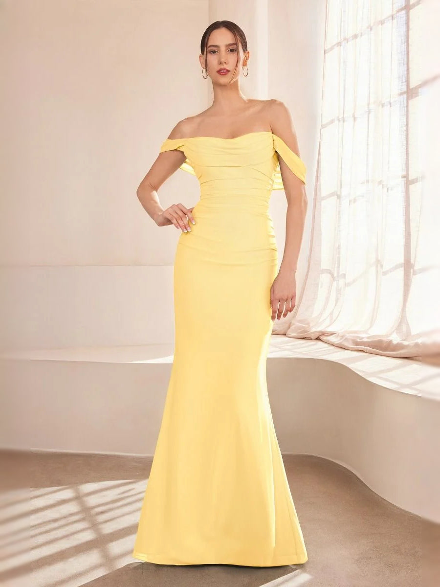 Yellow floor-length prom dress, alternate view showing the bodice and skirt