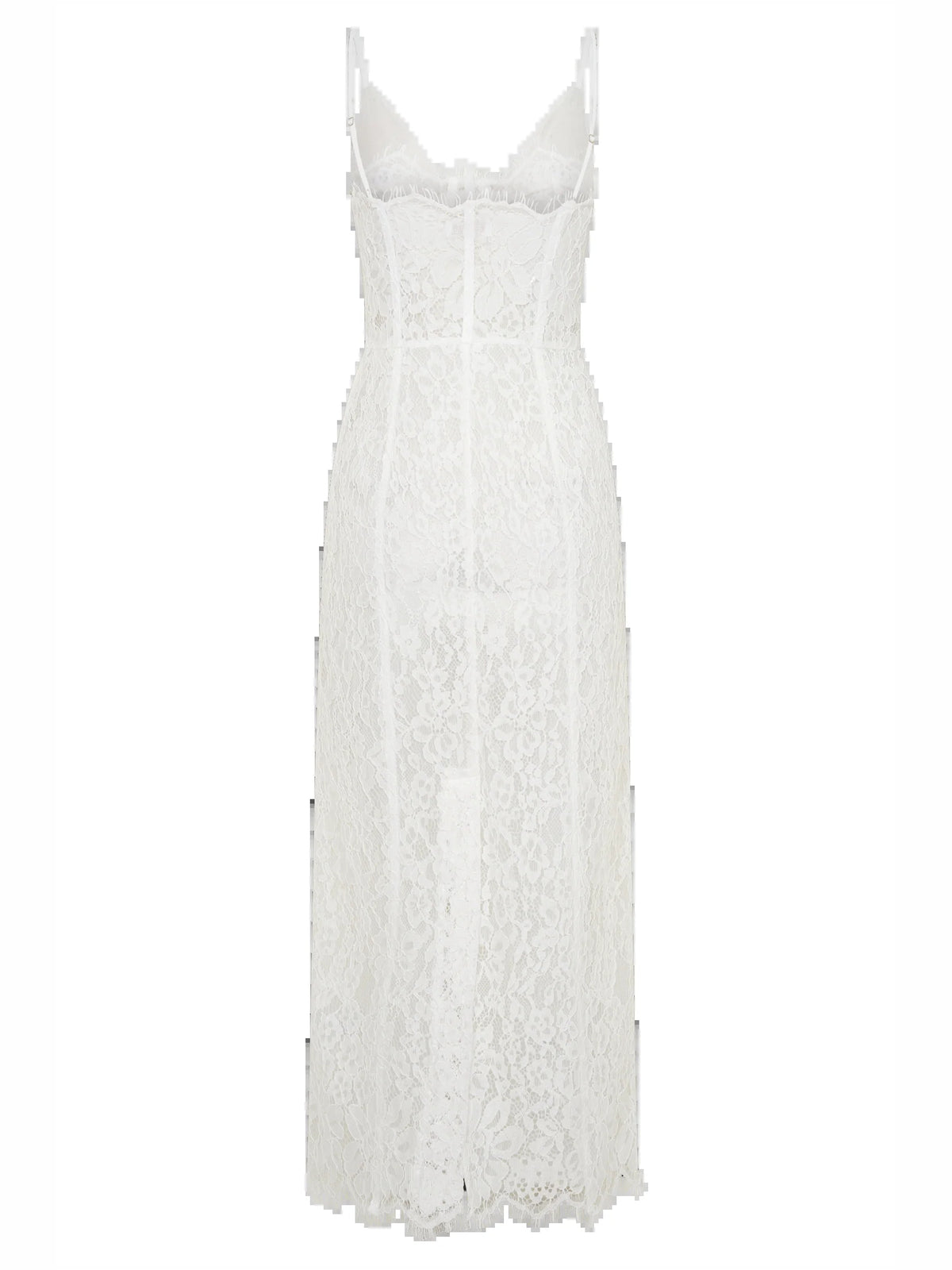 White midi formal dress, alternate view showing the overall silhouette